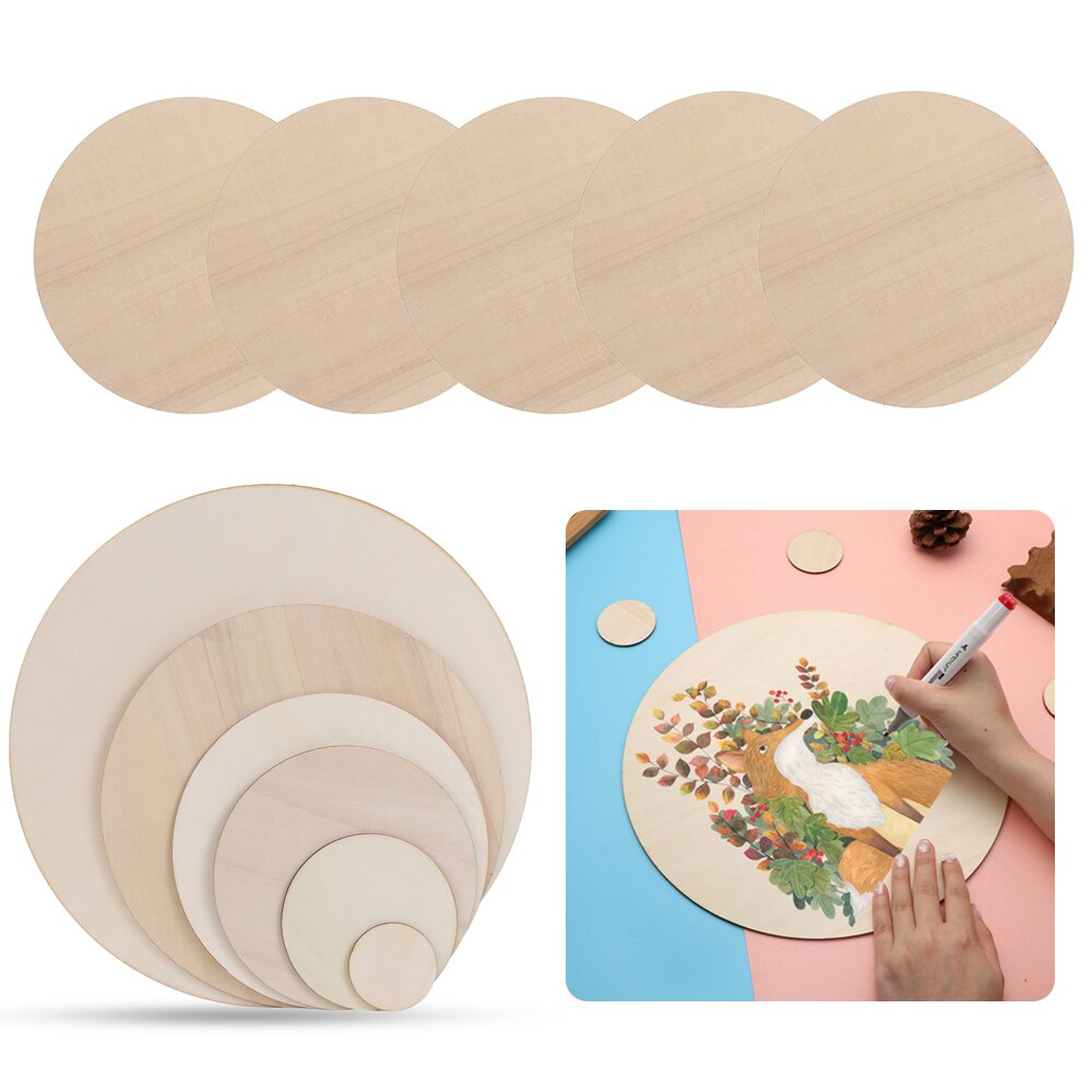 3/5/10pcs Round Unfinished Wood Pieces Wood Circles Blank Plaque for DIY Craft Pyrography Games Scrapbooking Building Model
