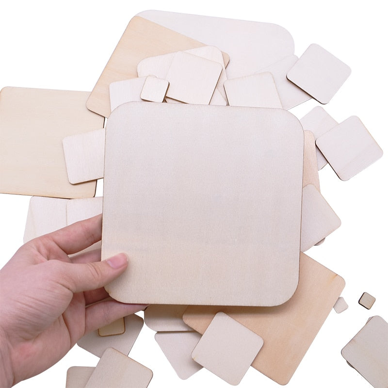 1-14cm Blank Square Wooden Craft Unfinished Wood Pieces DIY Handmade Scrapbooking Material Building Model Home Party Decoration