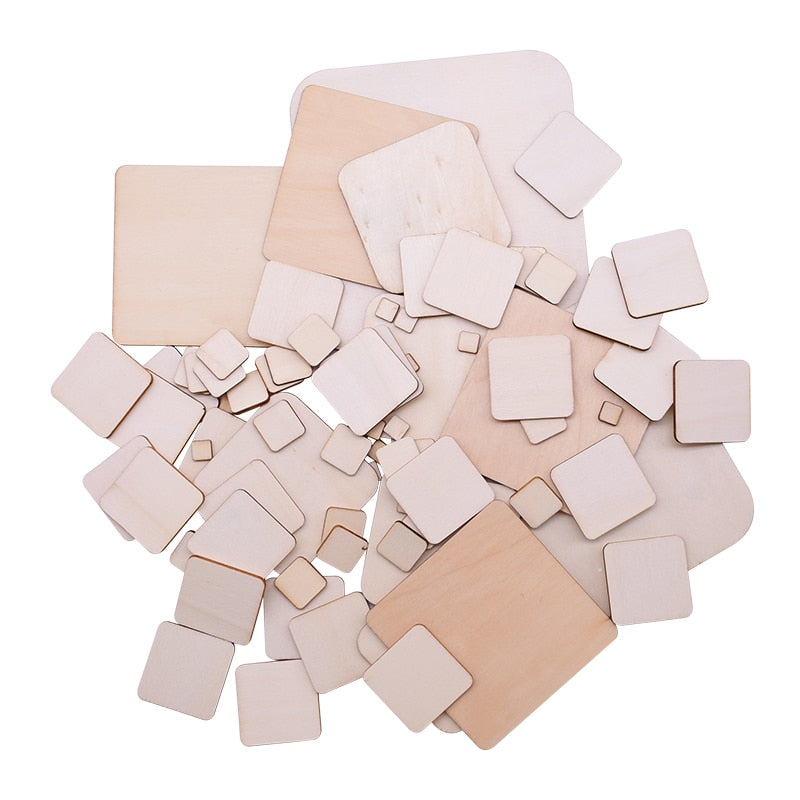 1-14cm Blank Square Wooden Craft Unfinished Wood Pieces DIY Handmade Scrapbooking Material Building Model Home Party Decoration