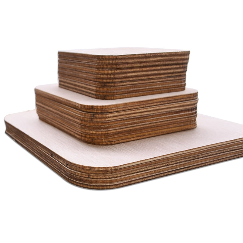 1-14cm Blank Square Wooden Craft Unfinished Wood Pieces DIY Handmade Scrapbooking Material Building Model Home Party Decoration