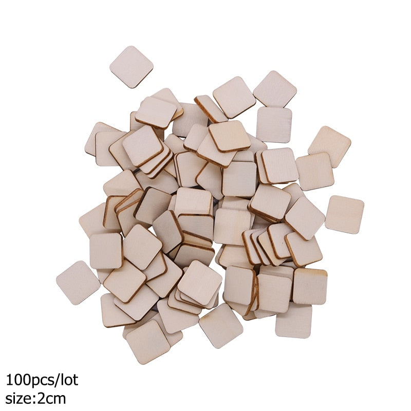 1-14cm Blank Square Wooden Craft Unfinished Wood Pieces DIY Handmade Scrapbooking Material Building Model Home Party Decoration