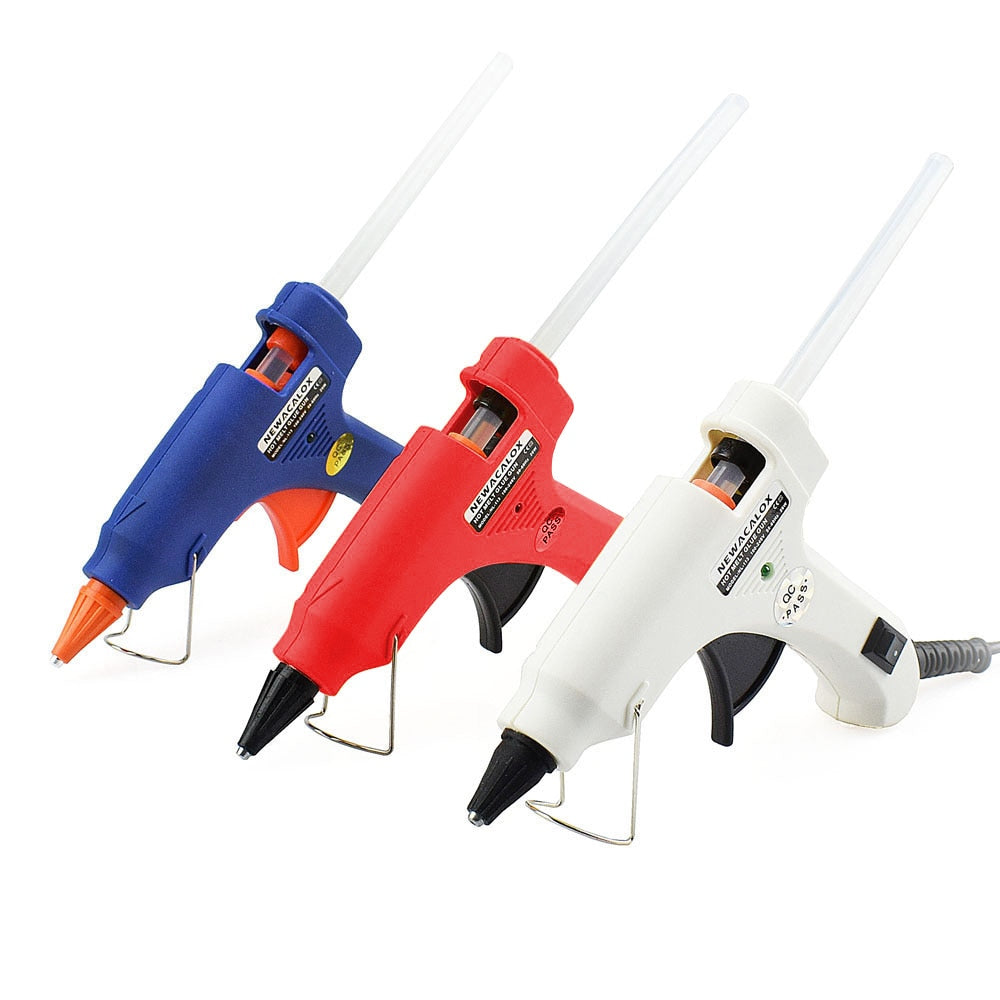 NEWACALOX 20W 220V Hot Melt Glue Gun with 20Pcs 7mm Glue Sticks Industrial Mini Guns Thermo Gluegun Heat Temperature Tool