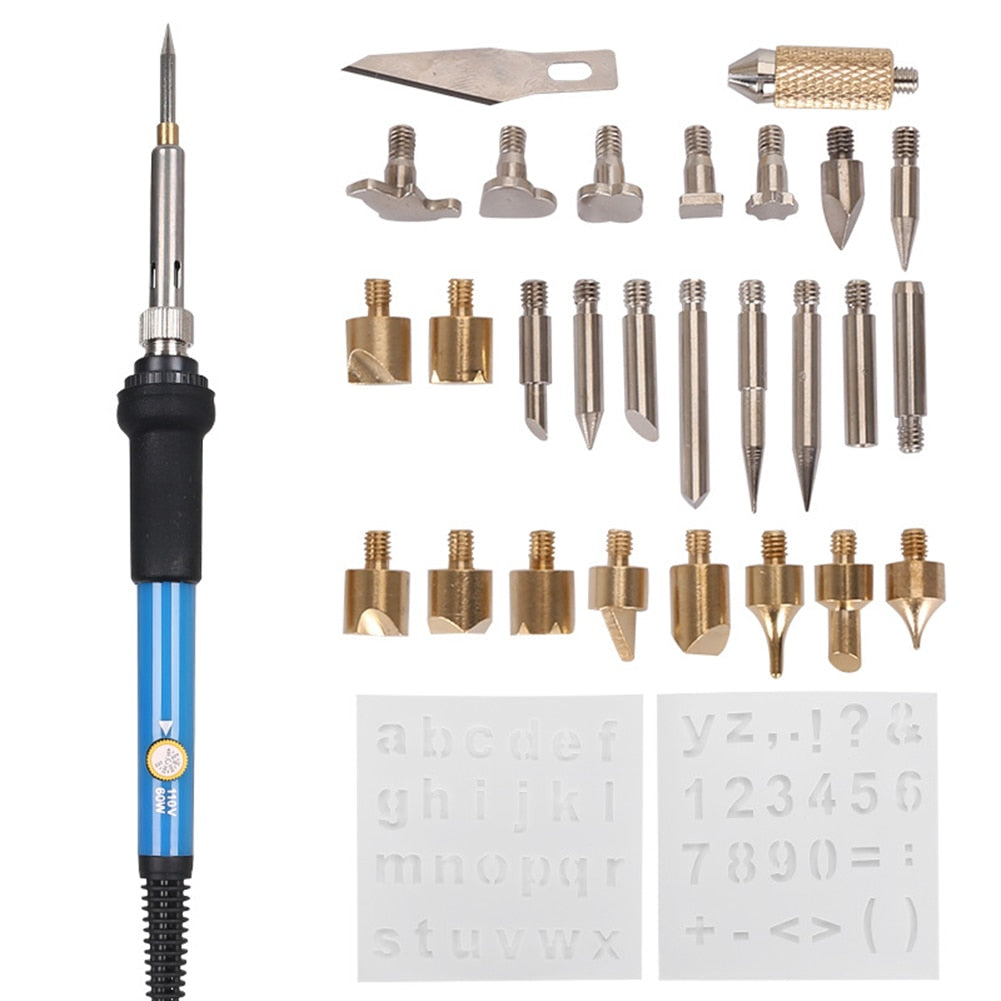 28in1 Wood Burning Carving Pyrography Pen Kit 60W Temperature Adjustable 220-450 C Soldering Iron Welding Wood Embossing Repair