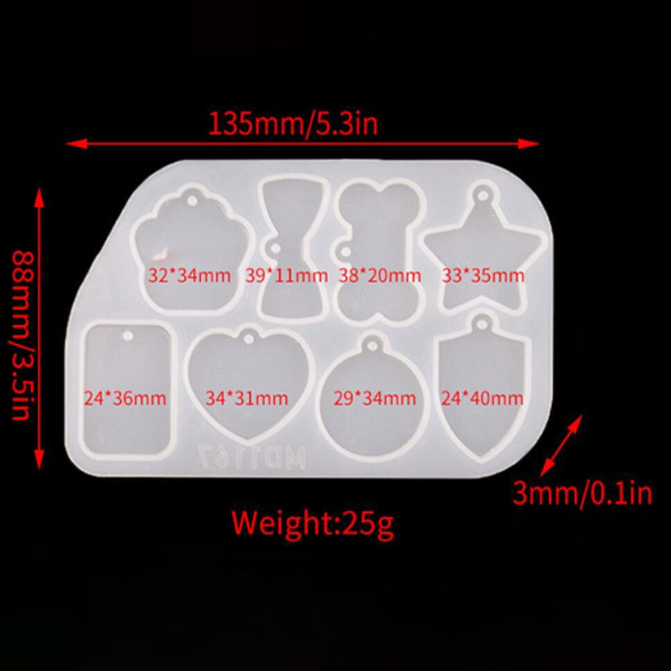 1/6/10pcs DIY Keychain Pendant Silicone Mold Set Crystal Epoxy Resin Mold Round Rectangle Pendants Jewelry Making Casting Mould