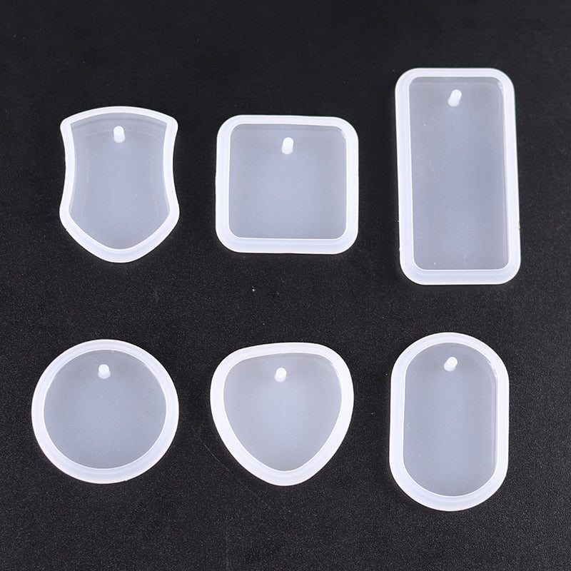 1/6/10pcs DIY Keychain Pendant Silicone Mold Set Crystal Epoxy Resin Mold Round Rectangle Pendants Jewelry Making Casting Mould