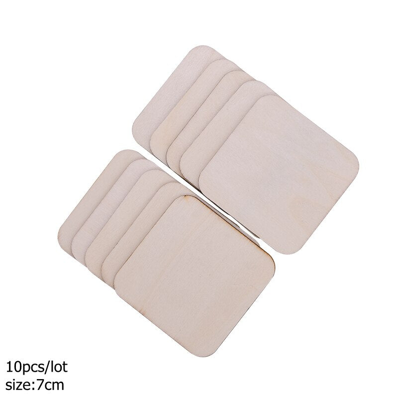 1-14cm Blank Square Wooden Craft Unfinished Wood Pieces DIY Handmade Scrapbooking Material Building Model Home Party Decoration