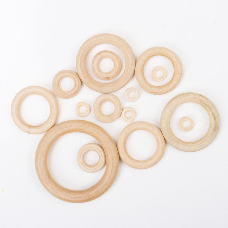 13 size Fine quality Natural Wood teething beads Wooden Ring Children Kids DIY wooden Crafts Jewelry Making
