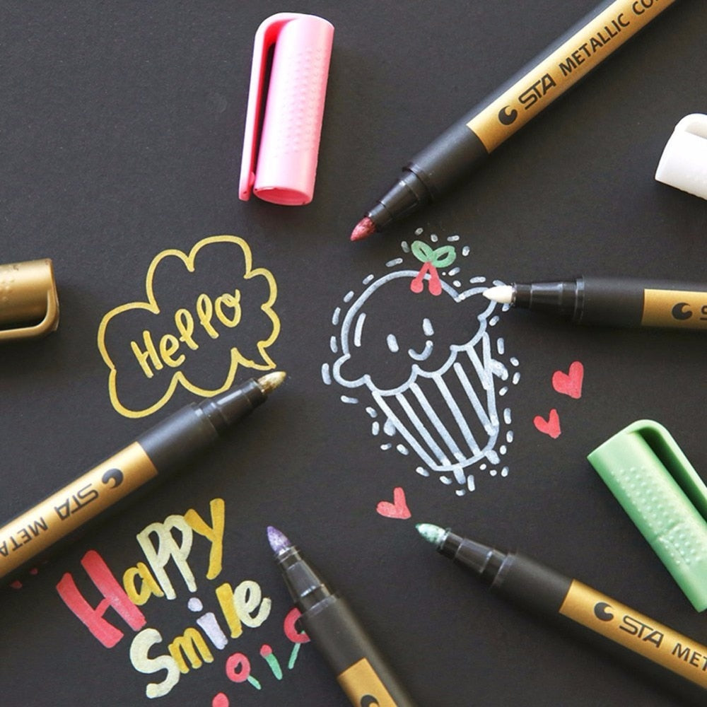 1pcs Metallic Permanent Paint Markers Birthday Gift Card Making Metallic Color Pen for DIY Photo Album Adult Kid School Supplies
