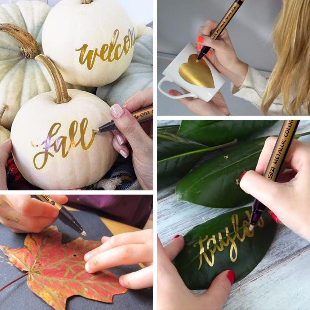 1pcs Metallic Permanent Paint Markers Birthday Gift Card Making Metallic Color Pen for DIY Photo Album Adult Kid School Supplies