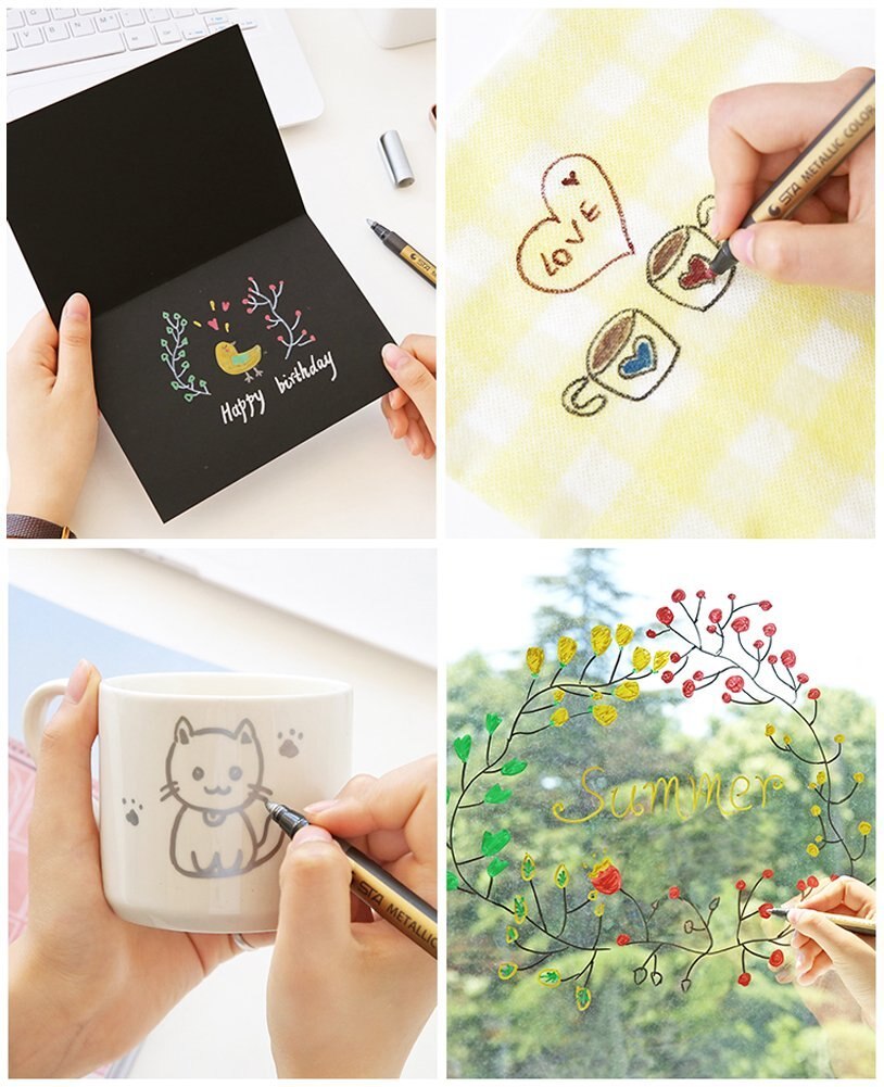 1pcs Metallic Permanent Paint Markers Birthday Gift Card Making Metallic Color Pen for DIY Photo Album Adult Kid School Supplies