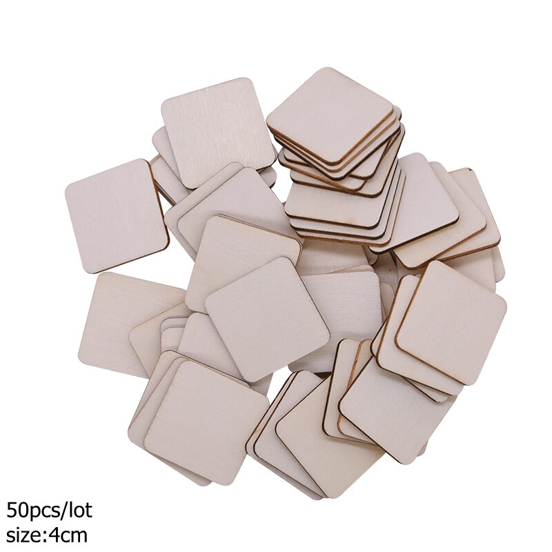 1-14cm Blank Square Wooden Craft Unfinished Wood Pieces DIY Handmade Scrapbooking Material Building Model Home Party Decoration