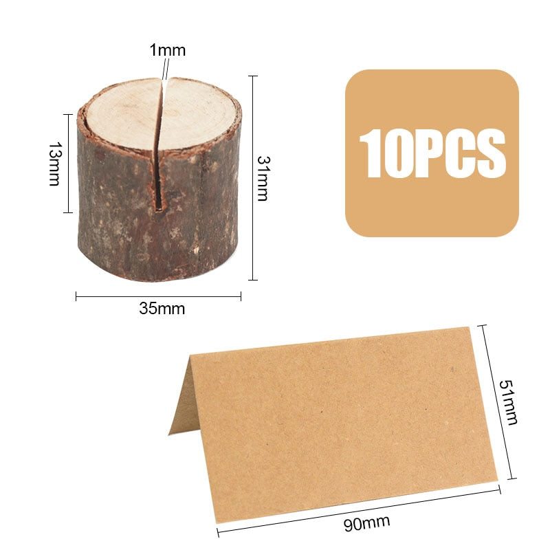 10pcs Natural Wooden Place Card Holders Stand Card Photo Clip Holder Rustic Wedding Decorations Party Table Number Name Sign