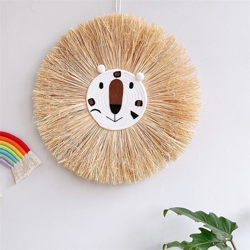 Home decoration Tapestry Handwoven Cartoon Lion Hanging Decorations Cute Animal Head Ornament Children room Wall Hanging