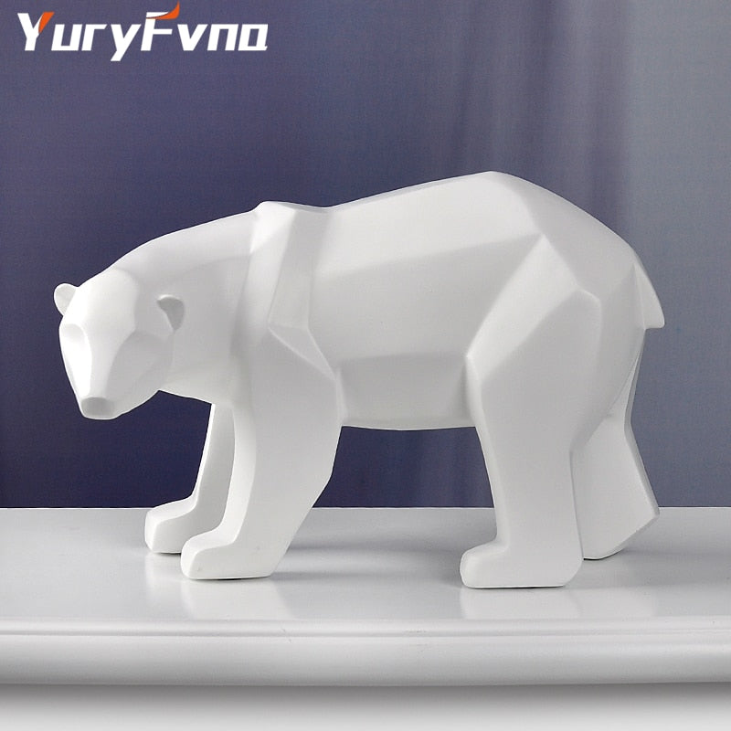 YuryFvna Bear Sculpture Geometric Resin Polar Bear Statue Fashion Desktop Ornament Modern Abstract Sea Bear Figurines