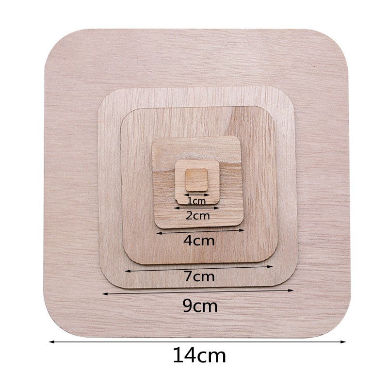 1-14cm Blank Square Wooden Craft Unfinished Wood Pieces DIY Handmade Scrapbooking Material Building Model Home Party Decoration
