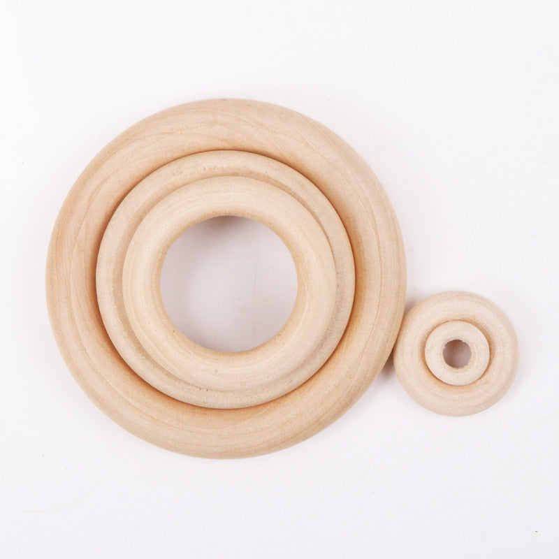 13 size Fine quality Natural Wood teething beads Wooden Ring Children Kids DIY wooden Crafts Jewelry Making