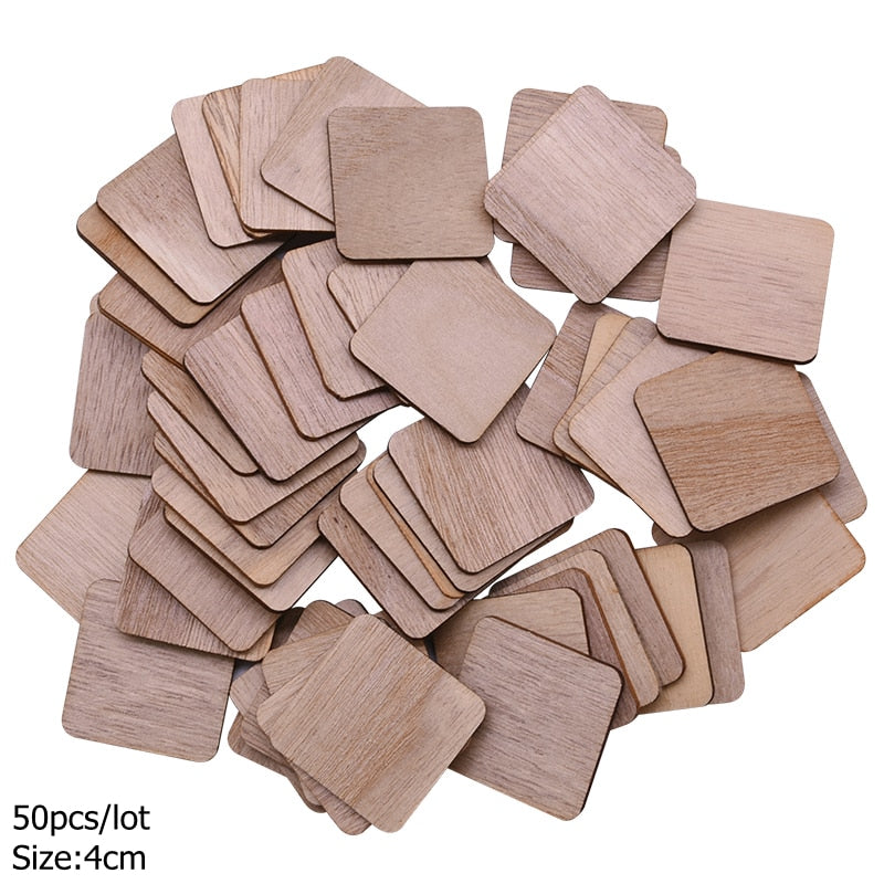 1-14cm Blank Square Wooden Craft Unfinished Wood Pieces DIY Handmade Scrapbooking Material Building Model Home Party Decoration