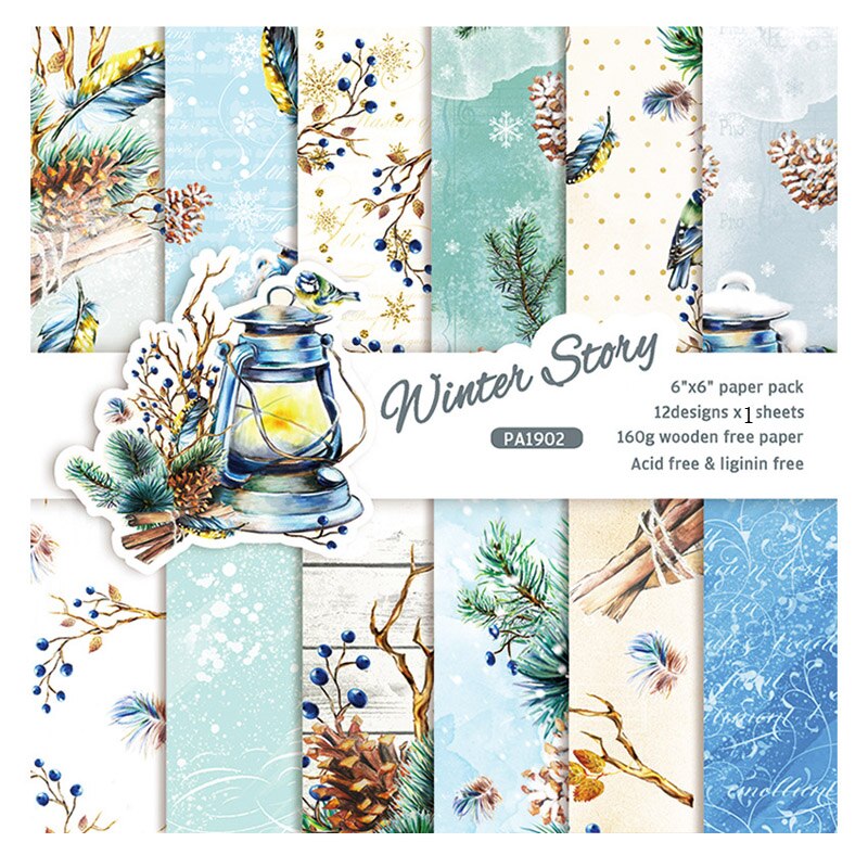 KLJUYP 12 Sheets Winter Story Scrapbooking Pads Paper Origami Art Background Paper Card Making DIY Scrapbook Paper Craft