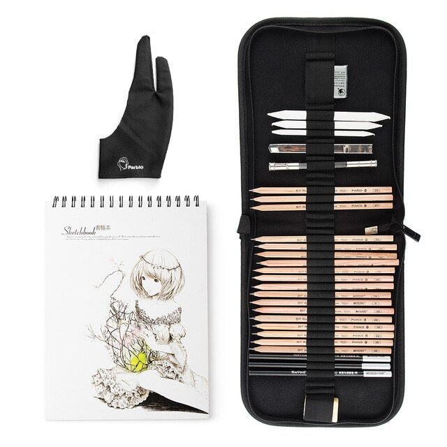 Marco 29 PCS Professional Sketch & Drawing Art Tool Kit With Graphite Pencils, Charcoal Pencils, Paper Erasable Pen, Craft Knife