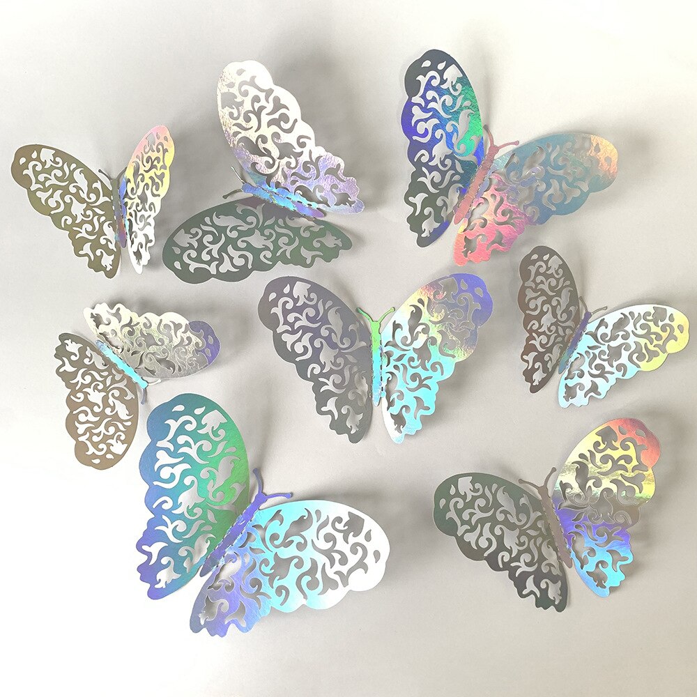 12pcs Colorful Butterfly Wall Sticker For Home Decoration Metal Texture Beautiful Butterfly Wall Art Stickers DIY Craft Supplies
