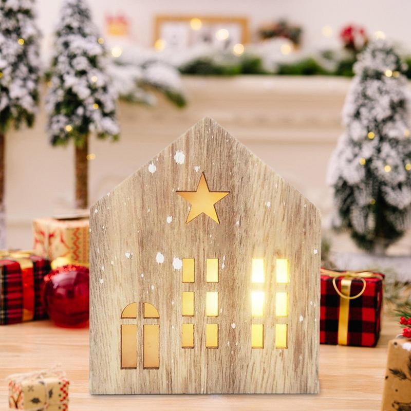 Christmas Wooden House Decor Farmhouse Decor Christmas Wooden Light House Hanging Decorative Wooden Art Crafts Party Supplies