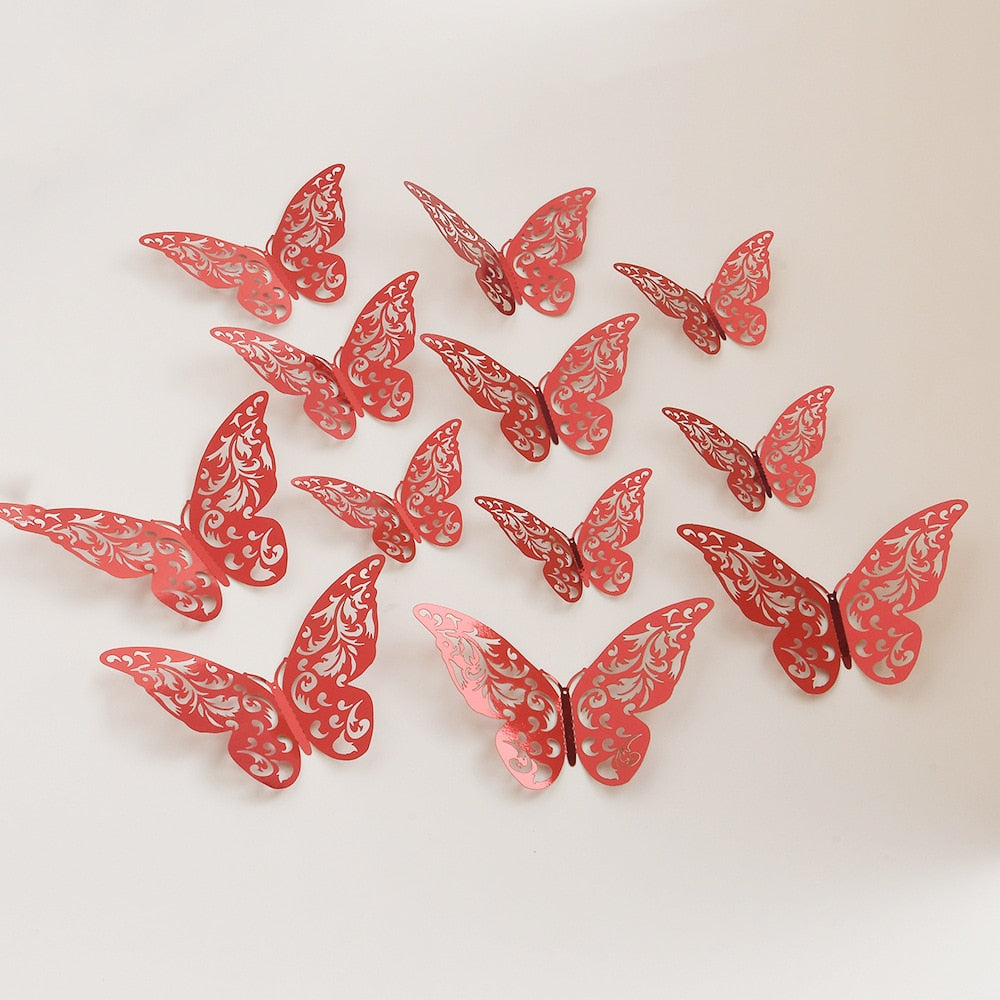 12pcs Colorful Butterfly Wall Sticker For Home Decoration Metal Texture Beautiful Butterfly Wall Art Stickers DIY Craft Supplies