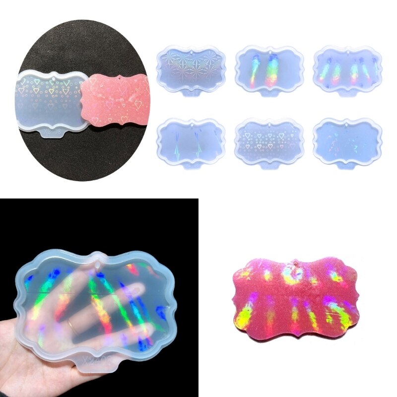 Photo Frame Resin Molds Holographic Silicone Mold Rainbow Light Effect Keychain Pendant Molds for Epoxy Casting Crafts