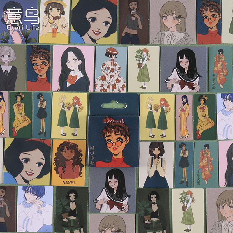 46 Pcs Kawaii Washi Scrapbooking Stickers Japanese Style Girl Sticker Decals For Journaling Scrapbook Kid Diy Arts Crafts Album