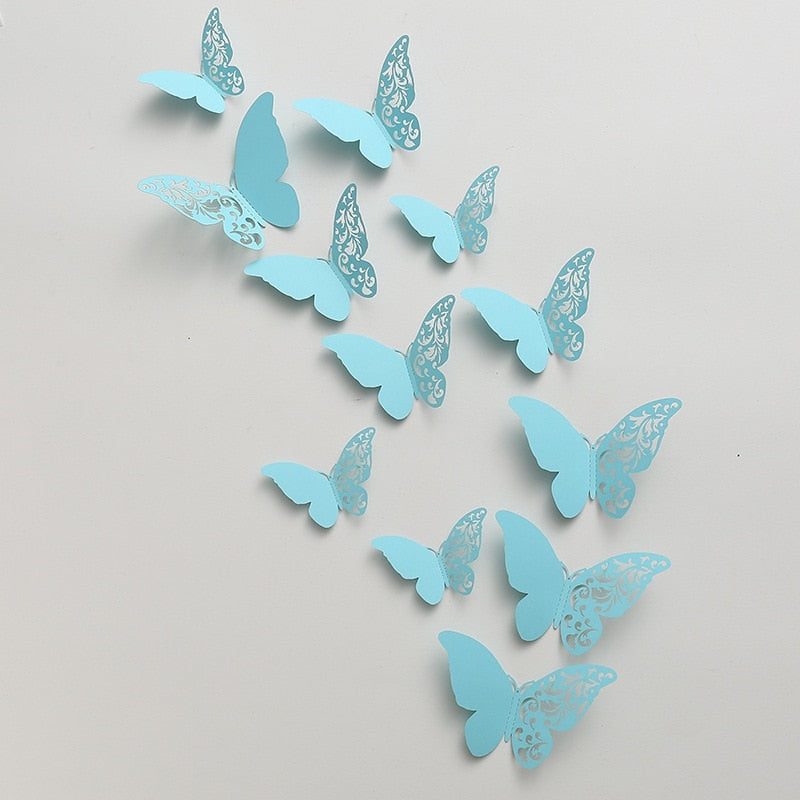 12pcs Colorful Butterfly Wall Sticker For Home Decoration Metal Texture Beautiful Butterfly Wall Art Stickers DIY Craft Supplies