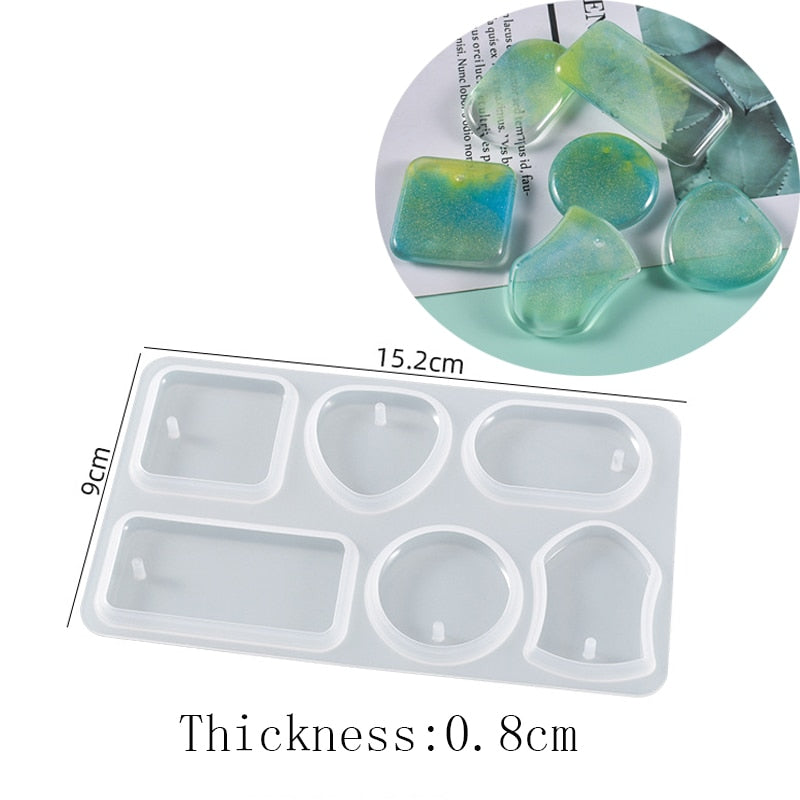 1/6/10pcs DIY Keychain Pendant Silicone Mold Set Crystal Epoxy Resin Mold Round Rectangle Pendants Jewelry Making Casting Mould