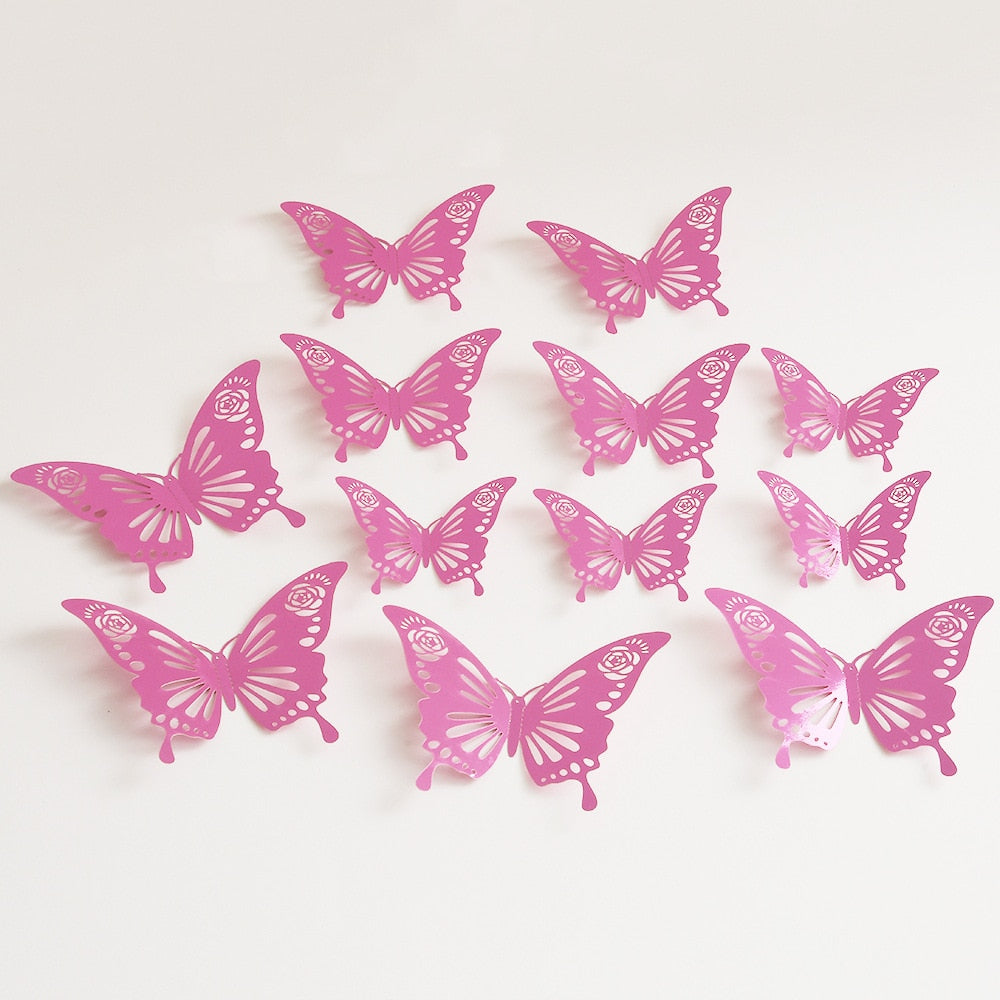 12pcs Colorful Butterfly Wall Sticker For Home Decoration Metal Texture Beautiful Butterfly Wall Art Stickers DIY Craft Supplies