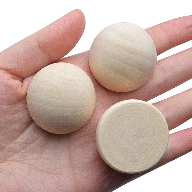 50pcs Natural Half Wooden Beads Unfinished Split Round Wood Balls For Craft Paint Kids Arts Make Gnome Noses Christmas Decorate