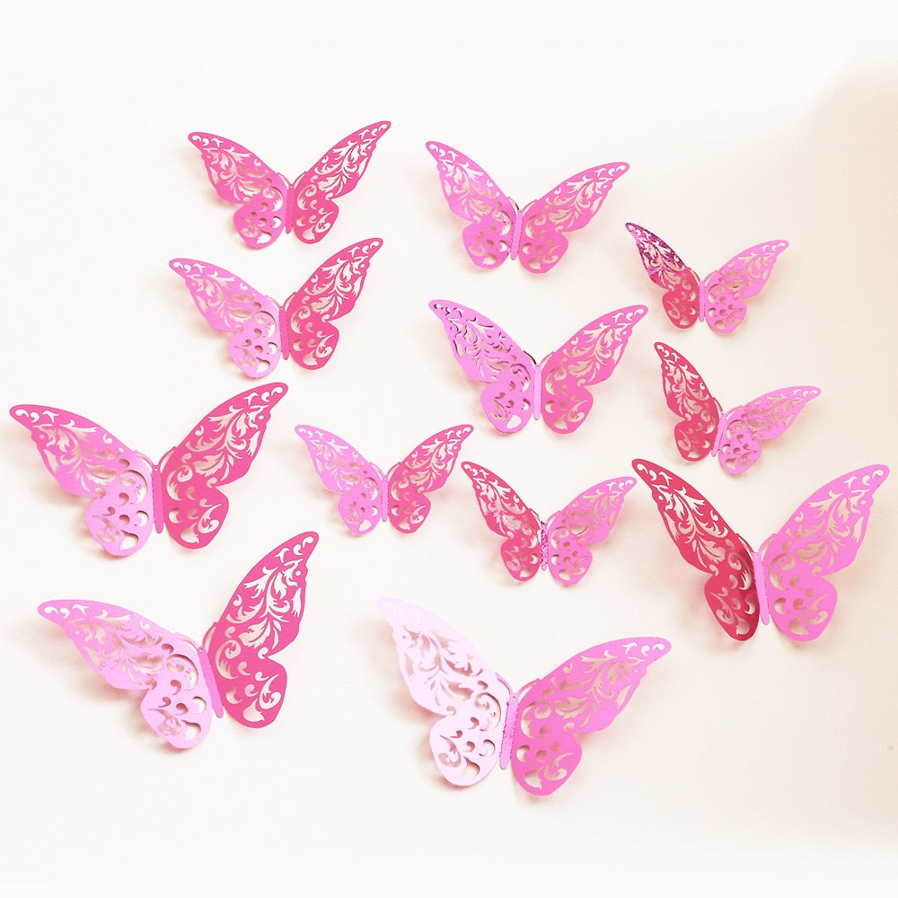 12pcs Colorful Butterfly Wall Sticker For Home Decoration Metal Texture Beautiful Butterfly Wall Art Stickers DIY Craft Supplies