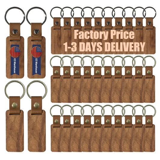 Stock 10pcs Blank Wooden Key Chain Unfinished Wood Keychain Blanks with Metal Rings for DIY Engraving Personalized Gift Tags