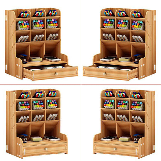 Wooden Pen Holder Storage Box Large Capacity Nordic Creative Fashion Multi-Compartment Pen Holder Office Desktop Storage Shelf