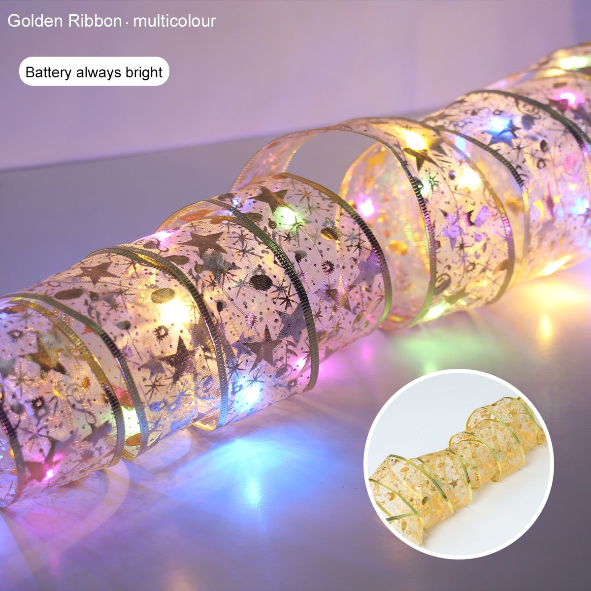 Ribbon Fairy Light Christmas Decoration Christmas Tree Ornaments  For Home 2023 Bows String Lights Navidad Natal New Year 2024