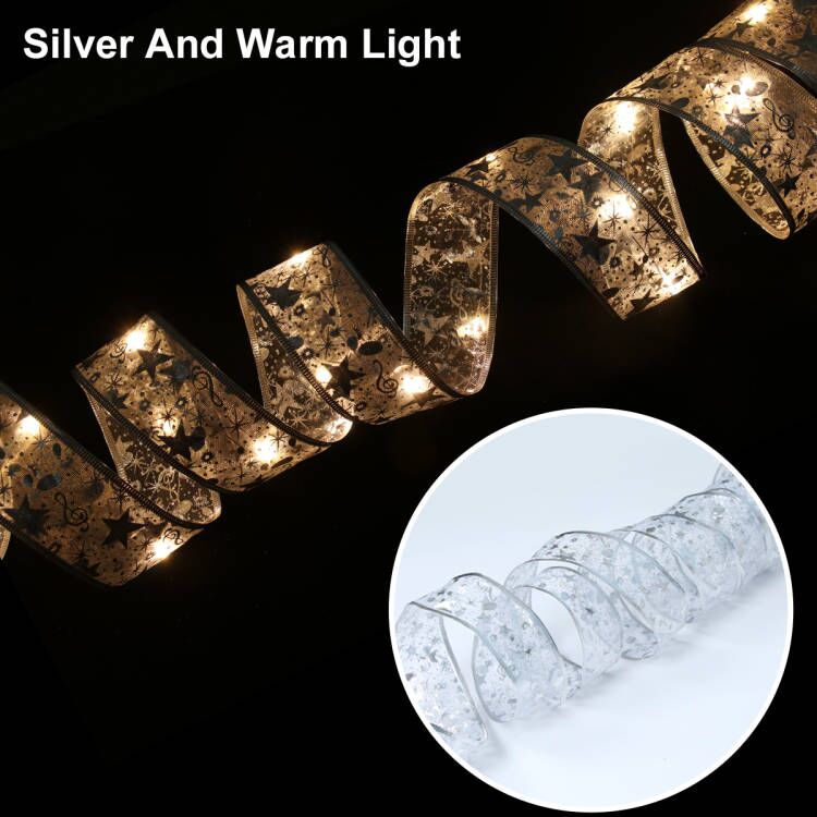 Ribbon Fairy Light Christmas Decoration Christmas Tree Ornaments  For Home 2023 Bows String Lights Navidad Natal New Year 2024
