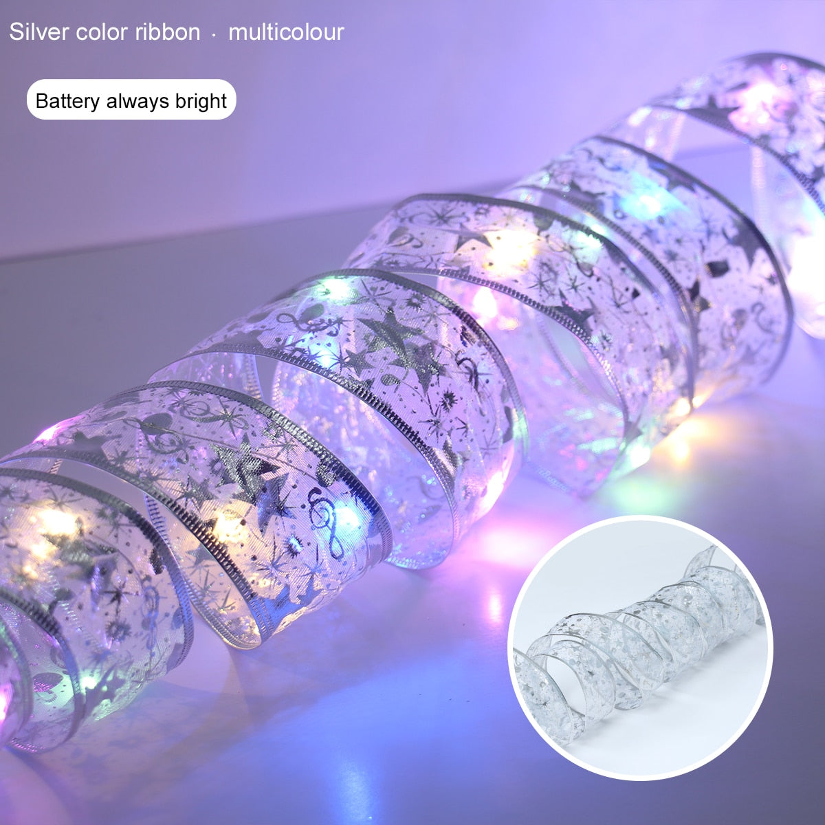 Ribbon Fairy Light Christmas Decoration Christmas Tree Ornaments  For Home 2023 Bows String Lights Navidad Natal New Year 2024