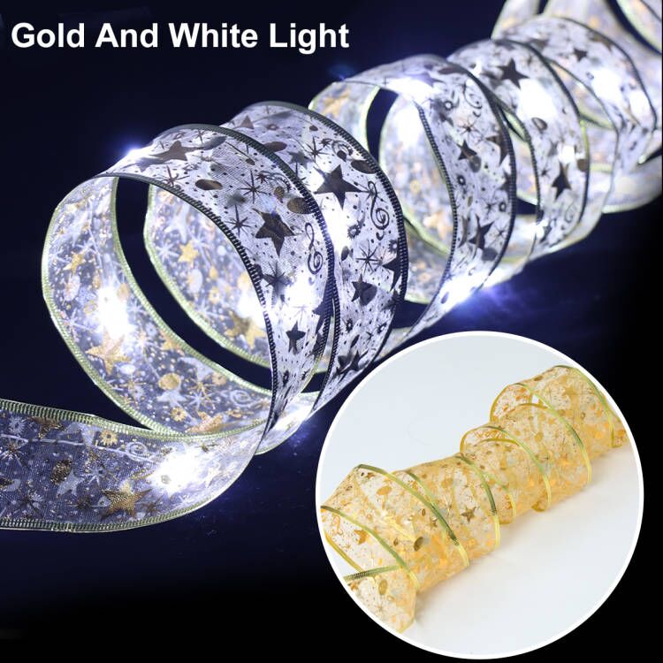 Ribbon Fairy Light Christmas Decoration Christmas Tree Ornaments  For Home 2023 Bows String Lights Navidad Natal New Year 2024