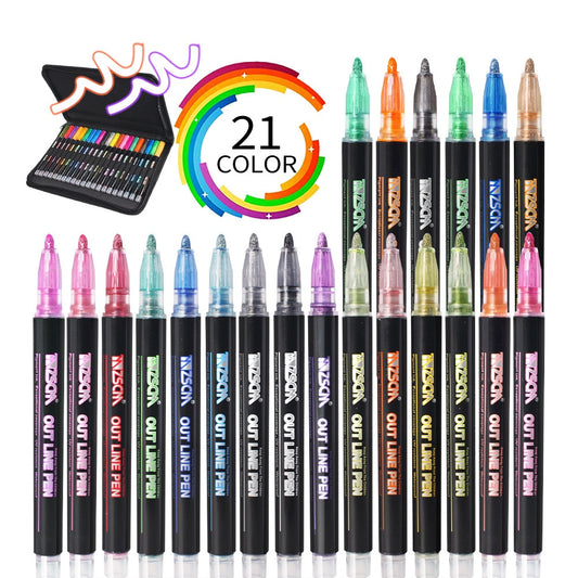 12/21 Colors Metallic Markers with Case Paint Outline Pens Gift Card Rock Painting Scrapbook Crafts Metal Birthday Ceramic Glass