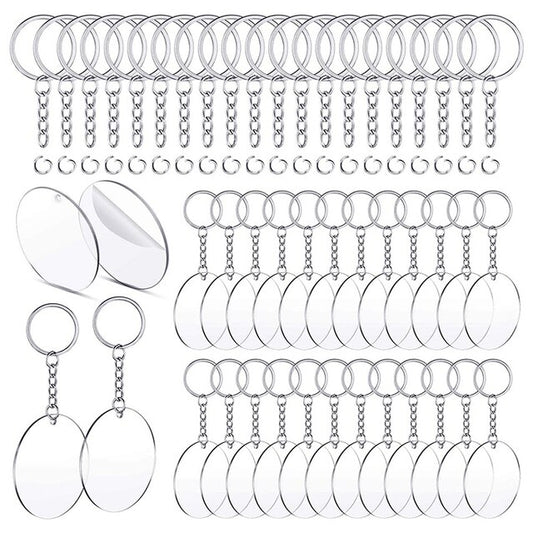 150 Pcs 2 Inches Acrylic Transparent Discs and Key Chains Set, Clear Blank Acrylic Discs Round Keychain for DIY Projects