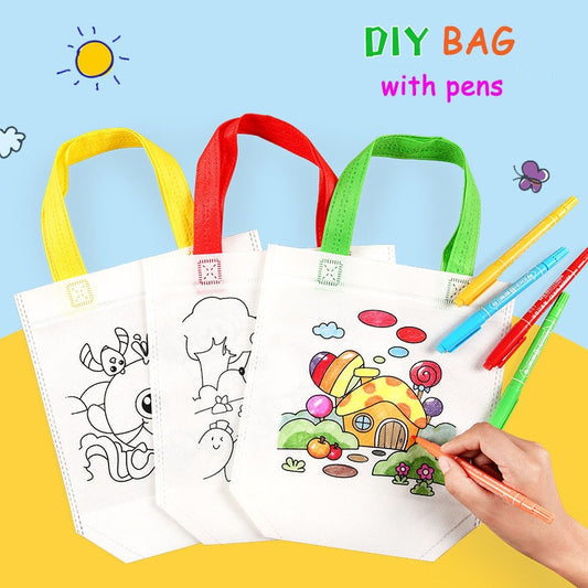 20PCS/lot Graffiti Bag DIY Handmade Painting Puzzles for Children Arts Crafts Color Filling Drawing Toy Kindergarten Handbags