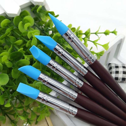 5Pcs/set Nail Art Pottery Clay Tools Carving Sculpture Sculpting Tools Cake Oils Engraving Rubber Craft Pen Brush Clay