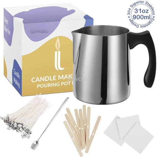 Candle Making Kit Stainless Steel Pouring Pot No Burn Handle Arts and Craft Supplies for Adults Large Melting Cup Cotton Wicks