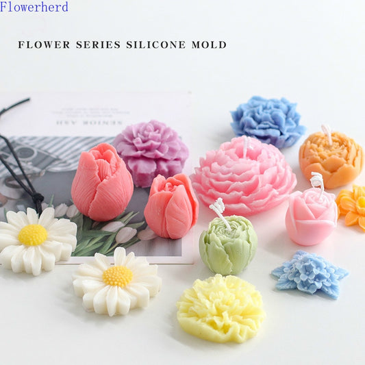 DIY Scented Candle Mold Food Grade Silicone Flower Mold 3d Peony Rose Flower Cake Decoration Accessories Soap Making Kit