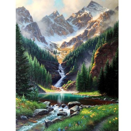 Gatyztory Frame DIY Painting By Numbers River Tree Landscape Canvas By Numbers Wall Art Picture Acrylic Paint Crafts Kit 60x75cm