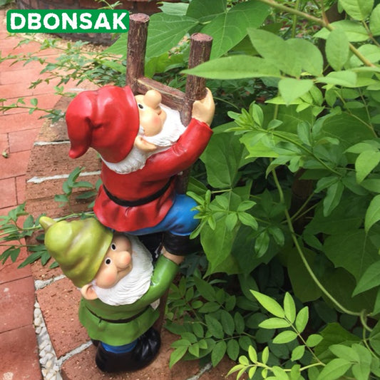 Climbing Stairs Dwarfs Decoration Climbing Bonsai Statue Courtyard Balcony Elf Sculpture Gardening Crafts Resin Garden Decor