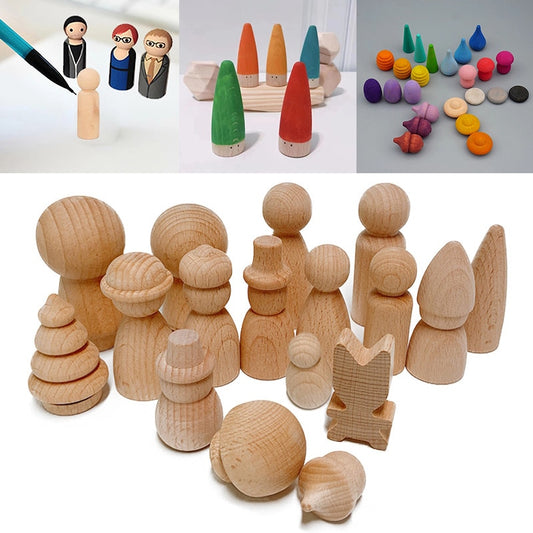 1PC DIY Wood Crafts Peg Dolls Ins Cone Building Block Beech Wooden Toy Craft Supplies Wood Decoration Unfinished Doll