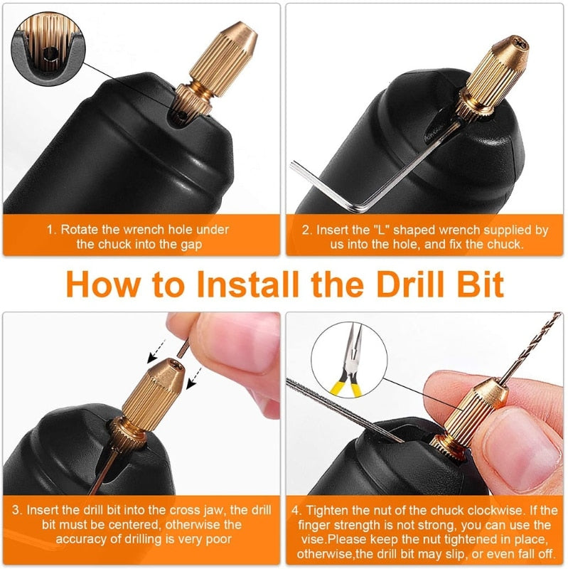 Black USB Mini Electric Drill Kit with Drill Bits for Resin Plastic Wood Polymer Clay Jewelry Pendant Making Supplies