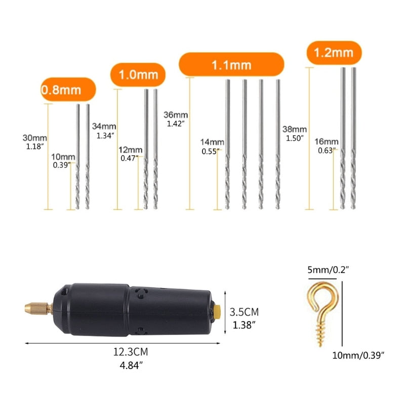 Black USB Mini Electric Drill Kit with Drill Bits for Resin Plastic Wood Polymer Clay Jewelry Pendant Making Supplies